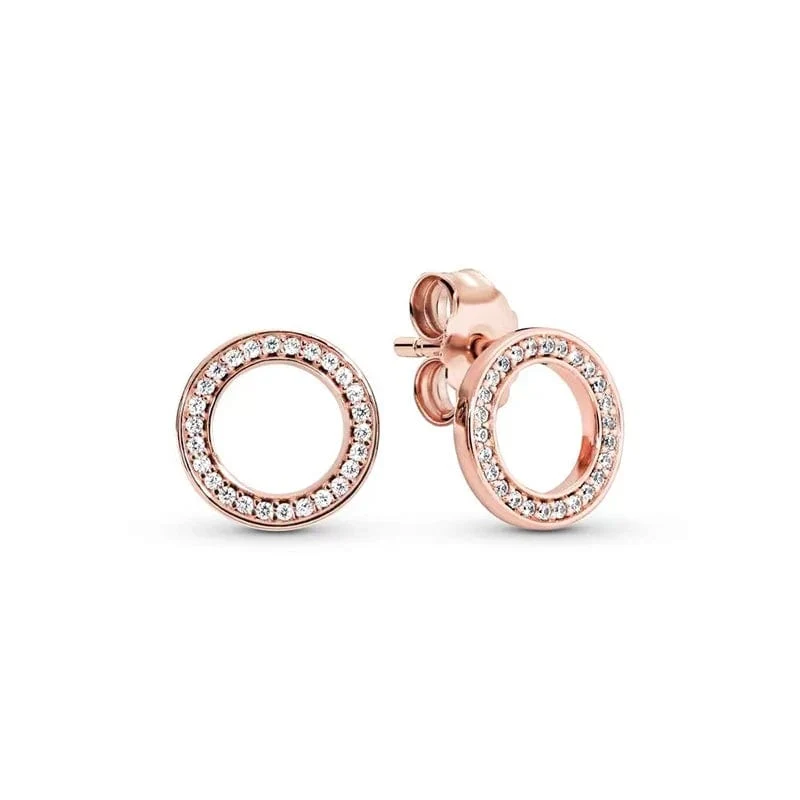 14 Karat Roségold plattiertes 925er Silber, funkelnde Unendlichkeits-Ohrstecker, schwebende, gebogene Feder-Ohrstecker, edler Schmuck für Damen