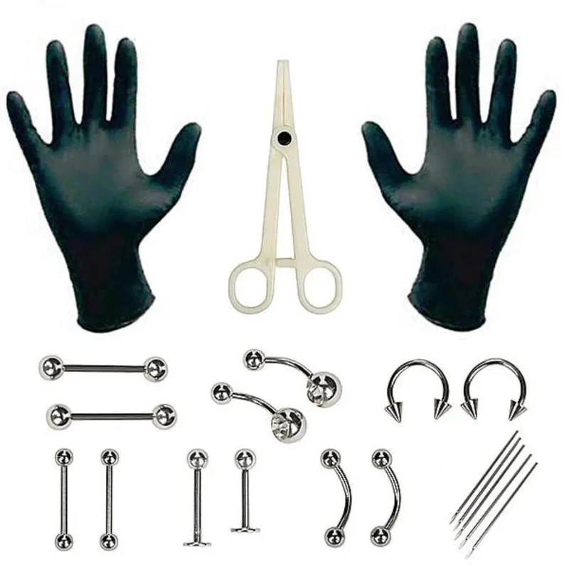 1 Set Einweg-Profi-Piercing-Tool-Kit Piercing-Nadel-Klemmwerkzeuge Ohr Tragus Nase Augenbraue Bauchnabelpiercings 316