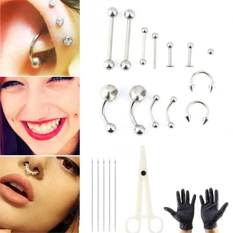 1 Set Einweg-Profi-Piercing-Tool-Kit Piercing-Nadel-Klemmwerkzeuge Ohr Tragus Nase Augenbraue Bauchnabelpiercings 316