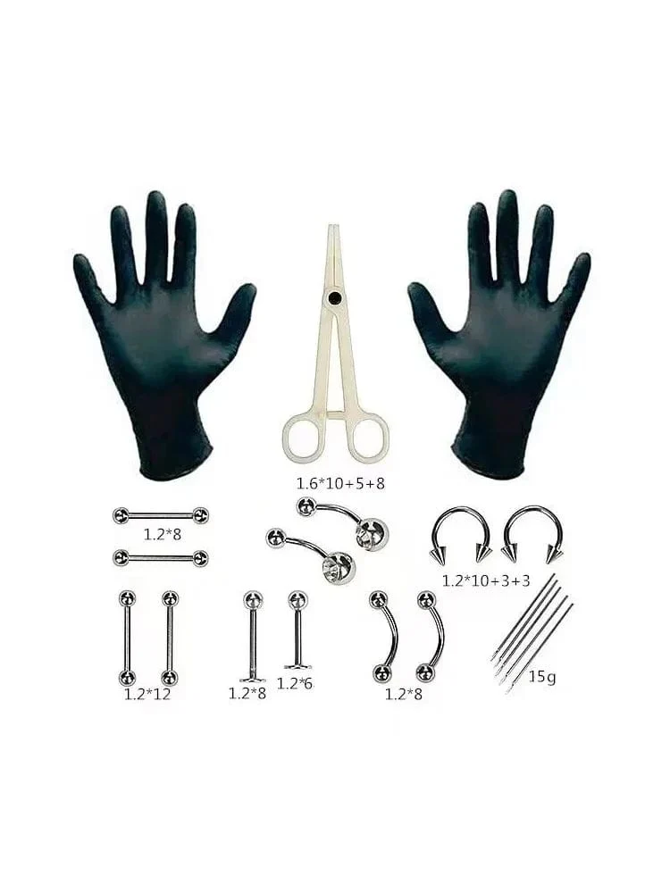 1 Set Einweg-Profi-Piercing-Tool-Kit Piercing-Nadel-Klemmwerkzeuge Ohr Tragus Nase Augenbraue Bauchnabelpiercings 316