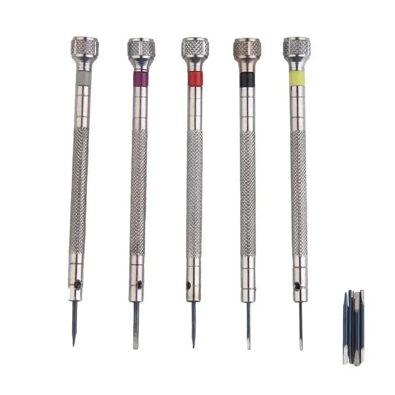 5-teiliges Set, 0.8–1.6 mm Stahlschraubendreher für die Uhrenreparatur, tragbare Uhrenwerkzeuge, Armbandentfernung mit Mini-Verbindungsstiften, Uhrmacherwerkzeuge