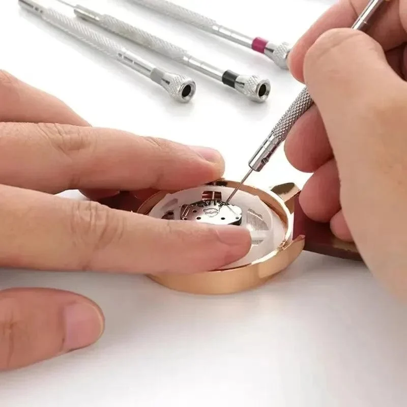 5-teiliges Set, 0.8–1.6 mm Stahlschraubendreher für die Uhrenreparatur, tragbare Uhrenwerkzeuge, Armbandentfernung mit Mini-Verbindungsstiften, Uhrmacherwerkzeuge