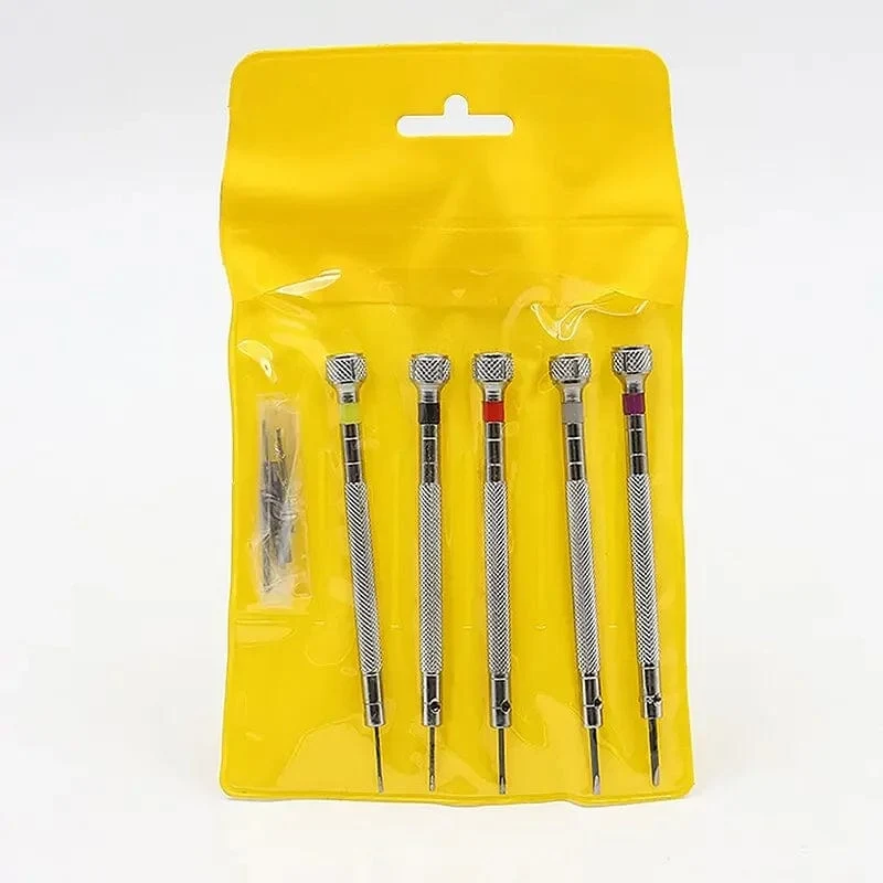 5-teiliges Set, 0.8–1.6 mm Stahlschraubendreher für die Uhrenreparatur, tragbare Uhrenwerkzeuge, Armbandentfernung mit Mini-Verbindungsstiften, Uhrmacherwerkzeuge