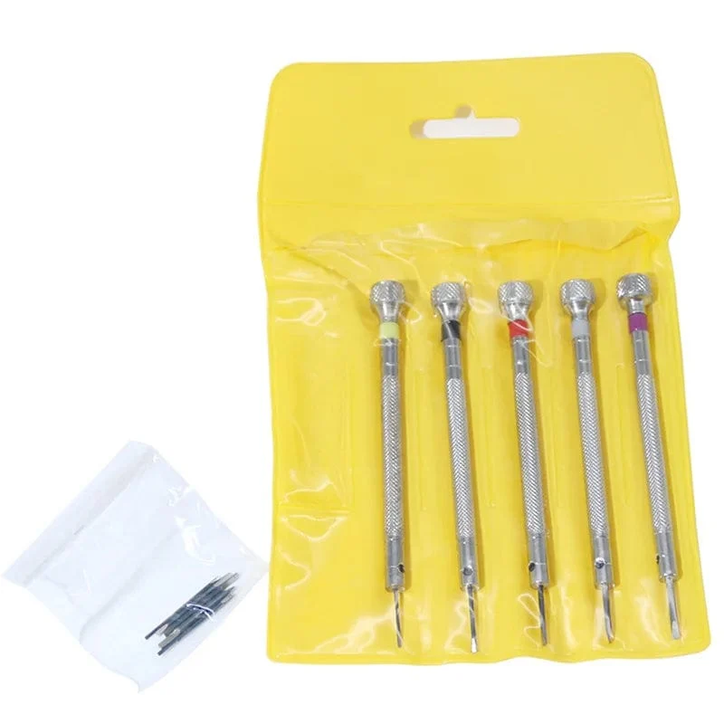 5-teiliges Set, 0.8–1.6 mm Stahlschraubendreher für die Uhrenreparatur, tragbare Uhrenwerkzeuge, Armbandentfernung mit Mini-Verbindungsstiften, Uhrmacherwerkzeuge