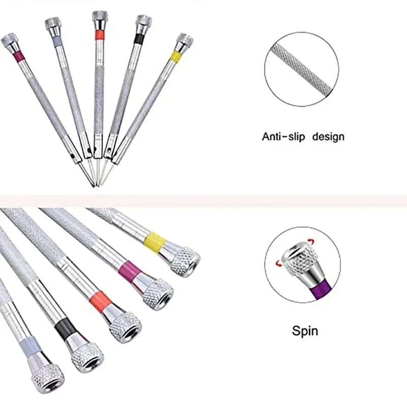 5-teiliges Set, 0.8–1.6 mm Stahlschraubendreher für die Uhrenreparatur, tragbare Uhrenwerkzeuge, Armbandentfernung mit Mini-Verbindungsstiften, Uhrmacherwerkzeuge