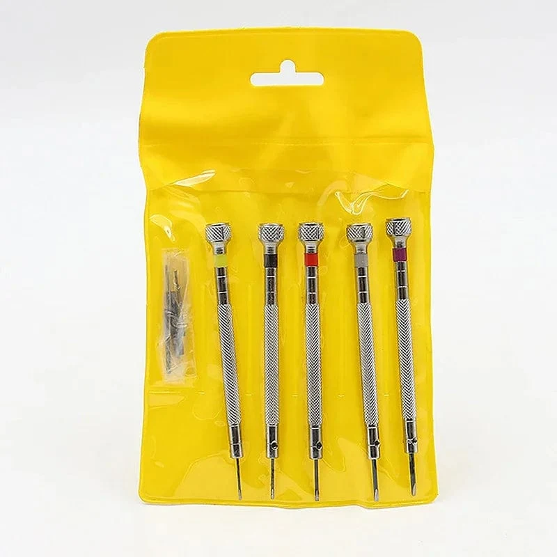5-teiliges Set, 0.8–1.6 mm Stahlschraubendreher für die Uhrenreparatur, tragbare Uhrenwerkzeuge, Armbandentfernung mit Mini-Verbindungsstiften, Uhrmacherwerkzeuge