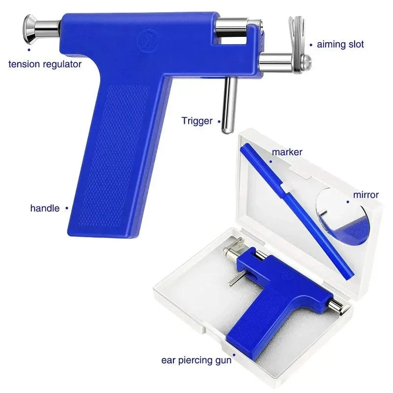 98-teiliges professionelles Ohrlochstechen-Piercing-Pistolen-Werkzeugset, Ohrstecker, Nase, Bauchnabel, Lippen, Zungenpiercing-Pistolenmaschine, sicherer, steriler Piercer