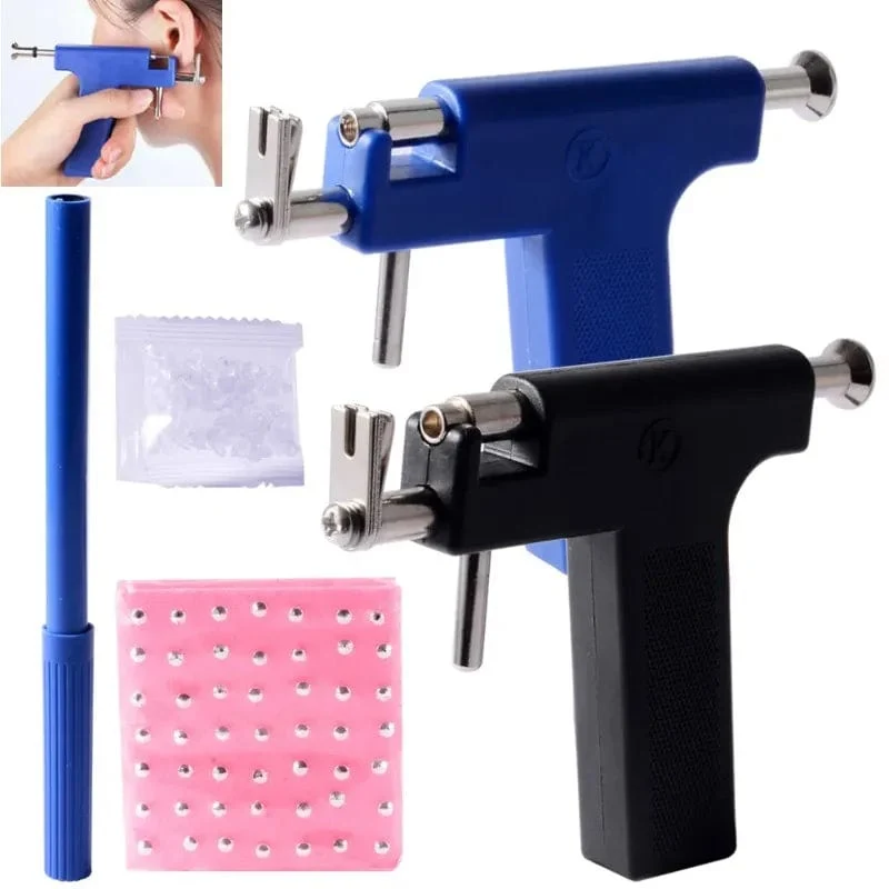 98-teiliges professionelles Ohrlochstechen-Piercing-Pistolen-Werkzeugset, Ohrstecker, Nase, Bauchnabel, Lippen, Zungenpiercing-Pistolenmaschine, sicherer, steriler Piercer