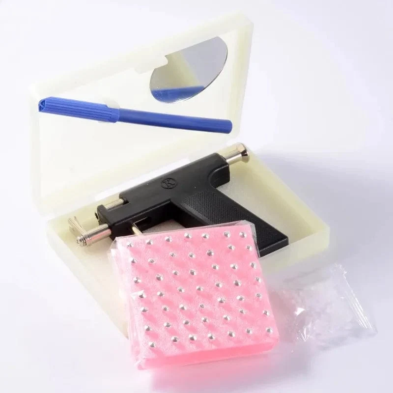 98-teiliges professionelles Ohrlochstechen-Piercing-Pistolen-Werkzeugset, Ohrstecker, Nase, Bauchnabel, Lippen, Zungenpiercing-Pistolenmaschine, sicherer, steriler Piercer