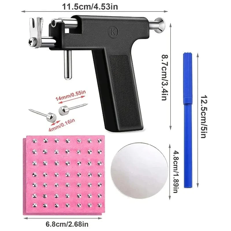 98-teiliges professionelles Ohrlochstechen-Piercing-Pistolen-Werkzeugset, Ohrstecker, Nase, Bauchnabel, Lippen, Zungenpiercing-Pistolenmaschine, sicherer, steriler Piercer