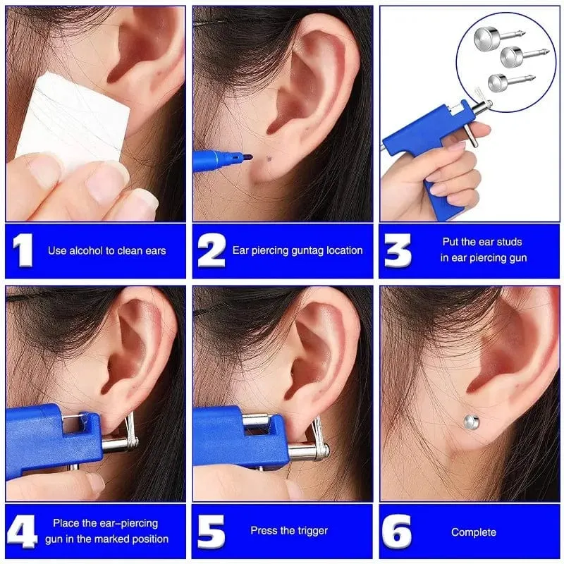 98-teiliges professionelles Ohrlochstechen-Piercing-Pistolen-Werkzeugset, Ohrstecker, Nase, Bauchnabel, Lippen, Zungenpiercing-Pistolenmaschine, sicherer, steriler Piercer