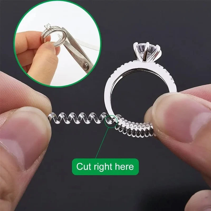 4-teiliges Set mit Ringgrößenreduzierer-Werkzeugen, Spiralfeder-basierte Ringe, unsichtbarer, transparenter Spanner, Größenänderungswerkzeug, Schmuckschutz