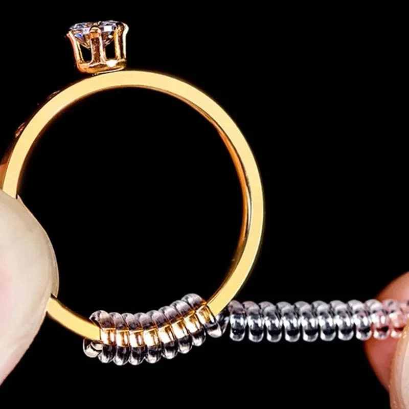 4-teiliges Set mit Ringgrößenreduzierer-Werkzeugen, Spiralfeder-basierte Ringe, unsichtbarer, transparenter Spanner, Größenänderungswerkzeug, Schmuckschutz