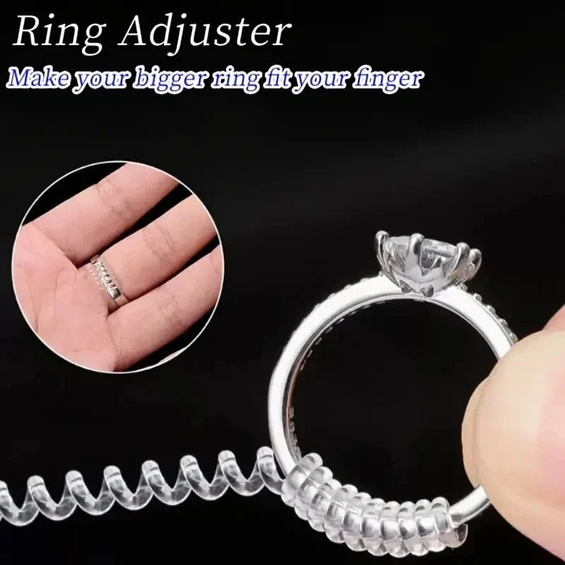 4-teiliges Set mit Ringgrößenreduzierer-Werkzeugen, Spiralfeder-basierte Ringe, unsichtbarer, transparenter Spanner, Größenänderungswerkzeug, Schmuckschutz