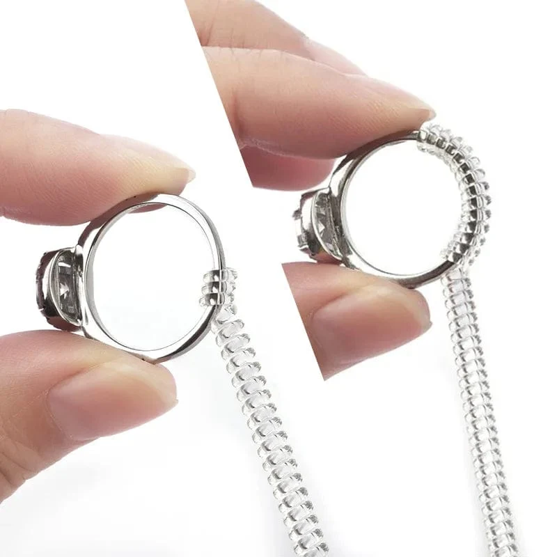 4-teiliges Set mit Ringgrößenreduzierer-Werkzeugen, Spiralfeder-basierte Ringe, unsichtbarer, transparenter Spanner, Größenänderungswerkzeug, Schmuckschutz