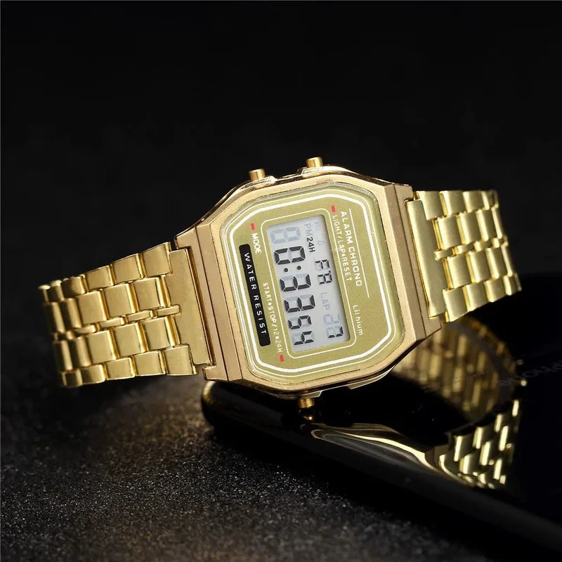Elegante Digitale Uhr Für Frauen Gold Silber Edelstahl Business Damen Elektronische Handgelenk Uhren Mann Uhr Zegarek Damski