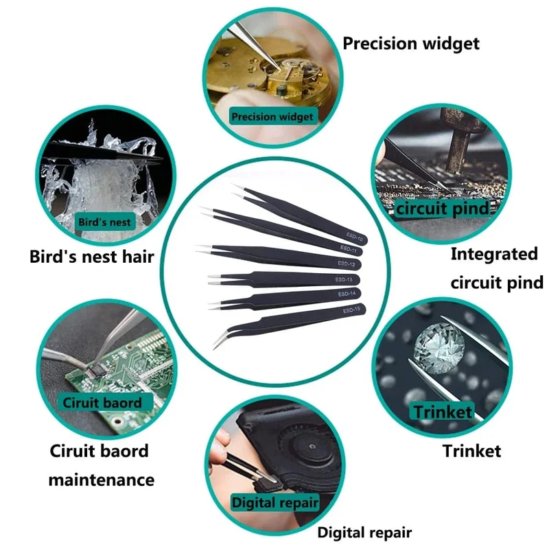 2/6-teiliges Präzisions-Pinzetten-Set, ESD-antistatische Edelstahl-Pinzetten, Reparaturwerkzeuge für die Elektronikreparatur, Löt- und Bastelwerkzeuge