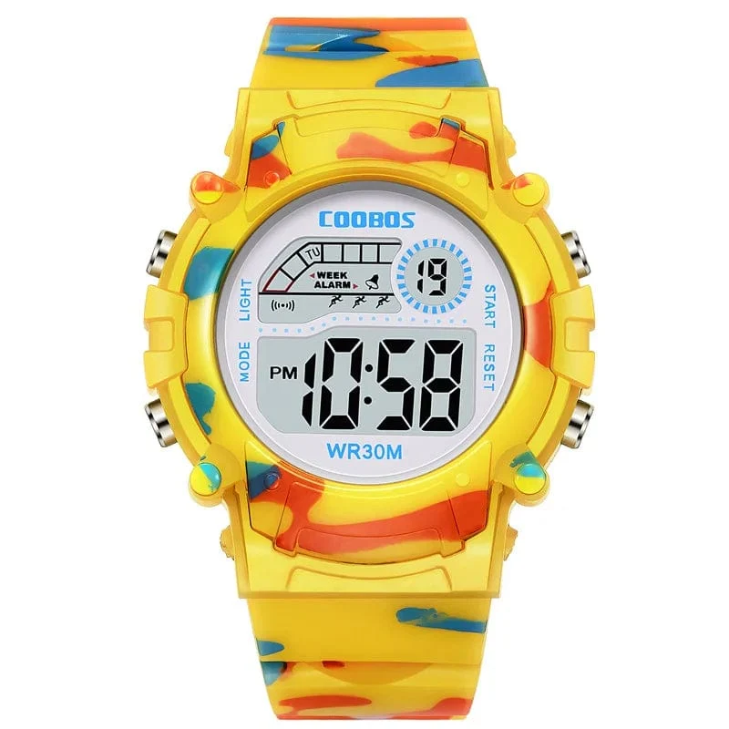 COOBOS Kinderuhr Camouflage Sport Elektronische Digitaluhr Wasserdichte Multifunktions-LED-Uhr für Jungen Mädchen Kinderuhr