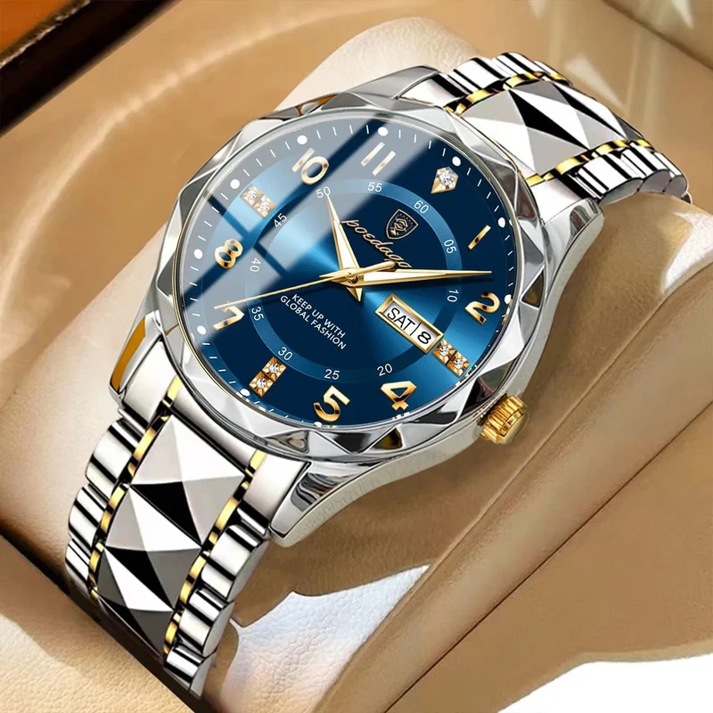 POEDAGAR Luxus Herren Quarzuhr Wasserdicht Datum Woche Leuchtende Armbanduhr Edelstahl Herrenuhr Herrenuhr Sportuhr
