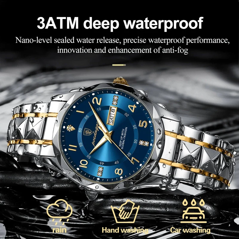 POEDAGAR Luxus Herren Quarzuhr Wasserdicht Datum Woche Leuchtende Armbanduhr Edelstahl Herrenuhr Herrenuhr Sportuhr