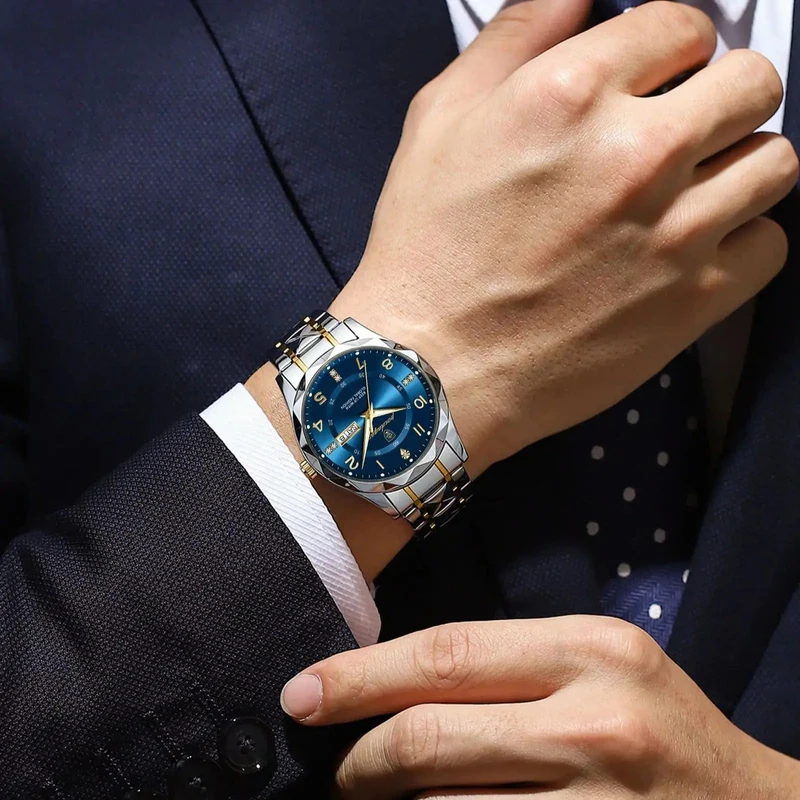 POEDAGAR Luxus Herren Quarzuhr Wasserdicht Datum Woche Leuchtende Armbanduhr Edelstahl Herrenuhr Herrenuhr Sportuhr