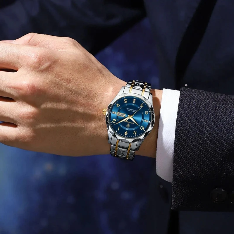 POEDAGAR Luxus Herren Quarzuhr Wasserdicht Datum Woche Leuchtende Armbanduhr Edelstahl Herrenuhr Herrenuhr Sportuhr
