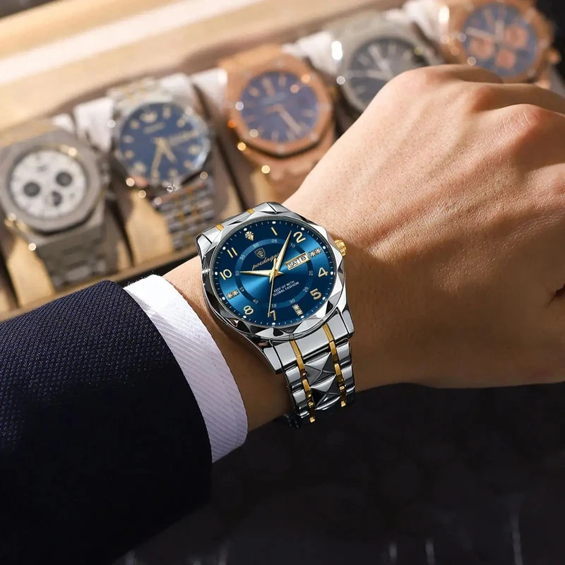 POEDAGAR Luxus Herren Quarzuhr Wasserdicht Datum Woche Leuchtende Armbanduhr Edelstahl Herrenuhr Herrenuhr Sportuhr