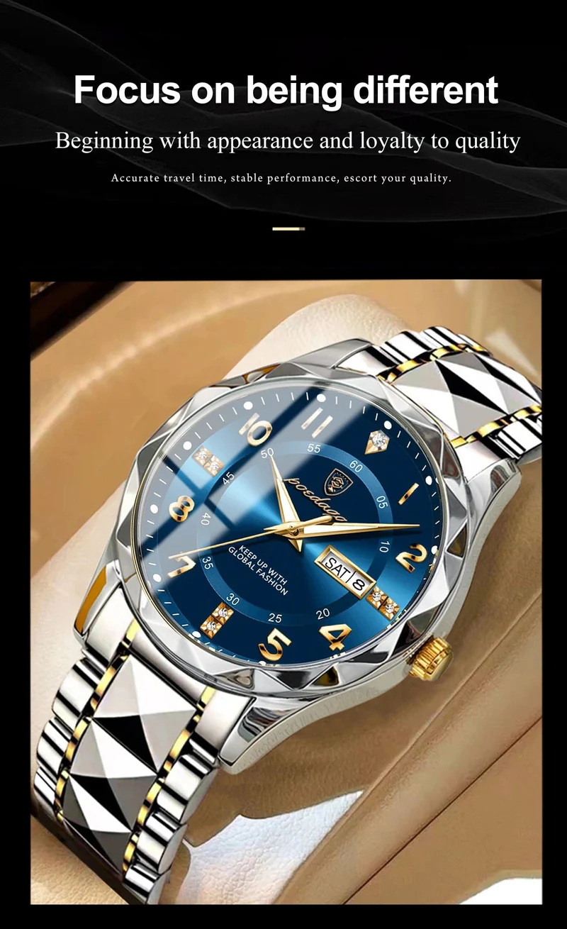POEDAGAR Luxus Herren Quarzuhr Wasserdicht Datum Woche Leuchtende Armbanduhr Edelstahl Herrenuhr Herrenuhr Sportuhr