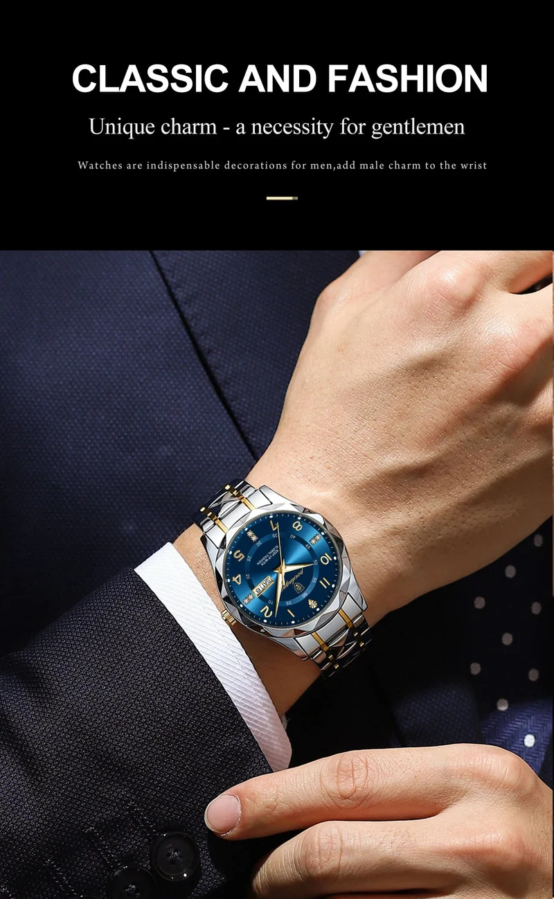 POEDAGAR Luxus Herren Quarzuhr Wasserdicht Datum Woche Leuchtende Armbanduhr Edelstahl Herrenuhr Herrenuhr Sportuhr