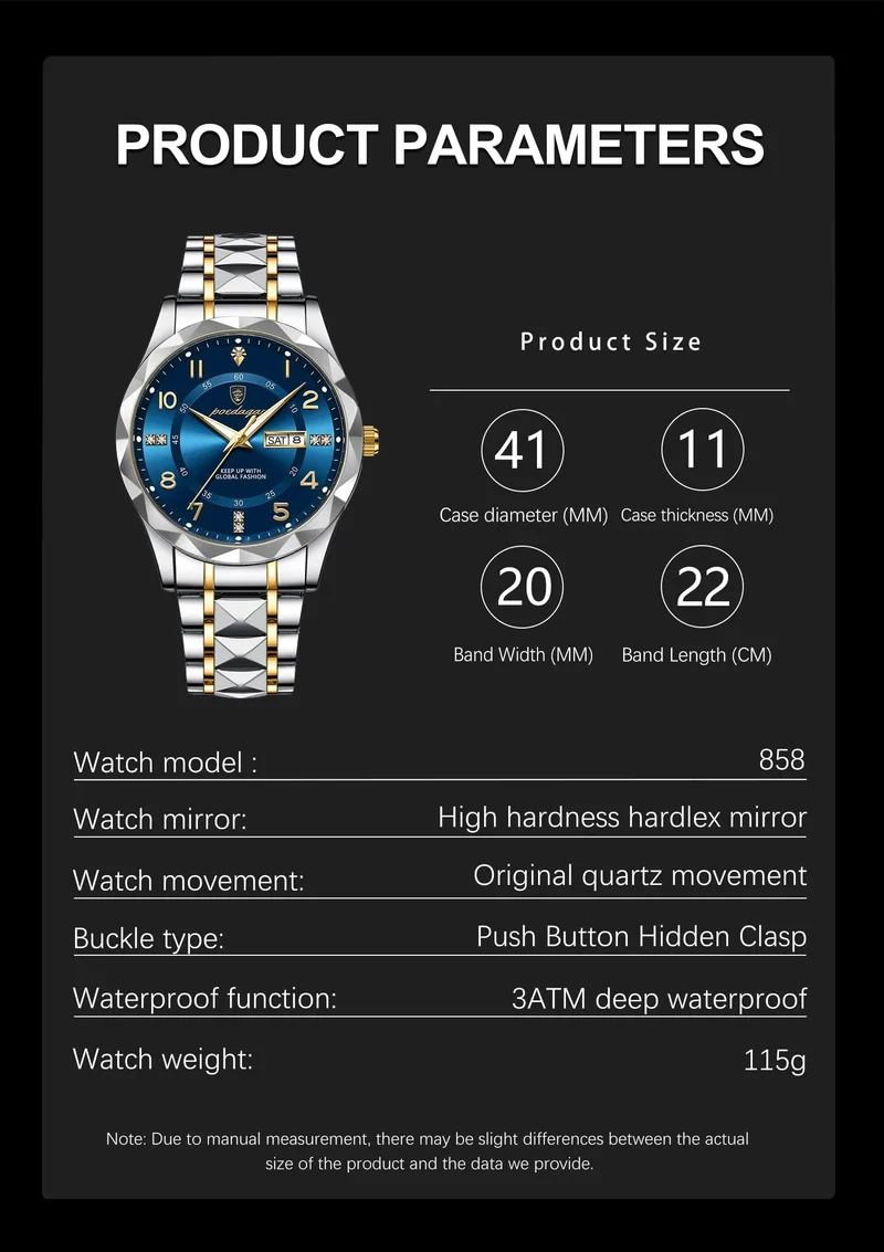 POEDAGAR Luxus Herren Quarzuhr Wasserdicht Datum Woche Leuchtende Armbanduhr Edelstahl Herrenuhr Herrenuhr Sportuhr