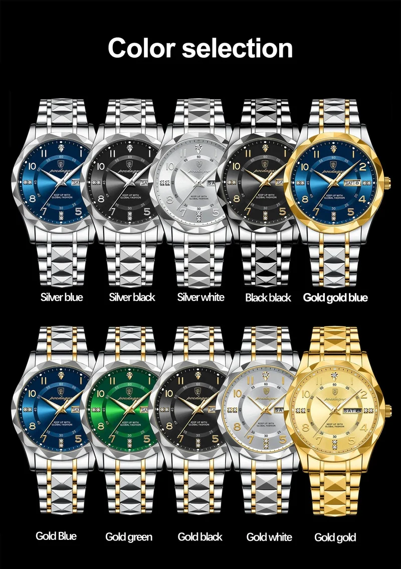 POEDAGAR Luxus Herren Quarzuhr Wasserdicht Datum Woche Leuchtende Armbanduhr Edelstahl Herrenuhr Herrenuhr Sportuhr