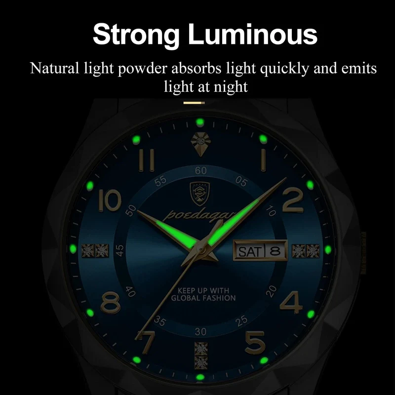 POEDAGAR Luxus Herren Quarzuhr Wasserdicht Datum Woche Leuchtende Armbanduhr Edelstahl Herrenuhr Herrenuhr Sportuhr