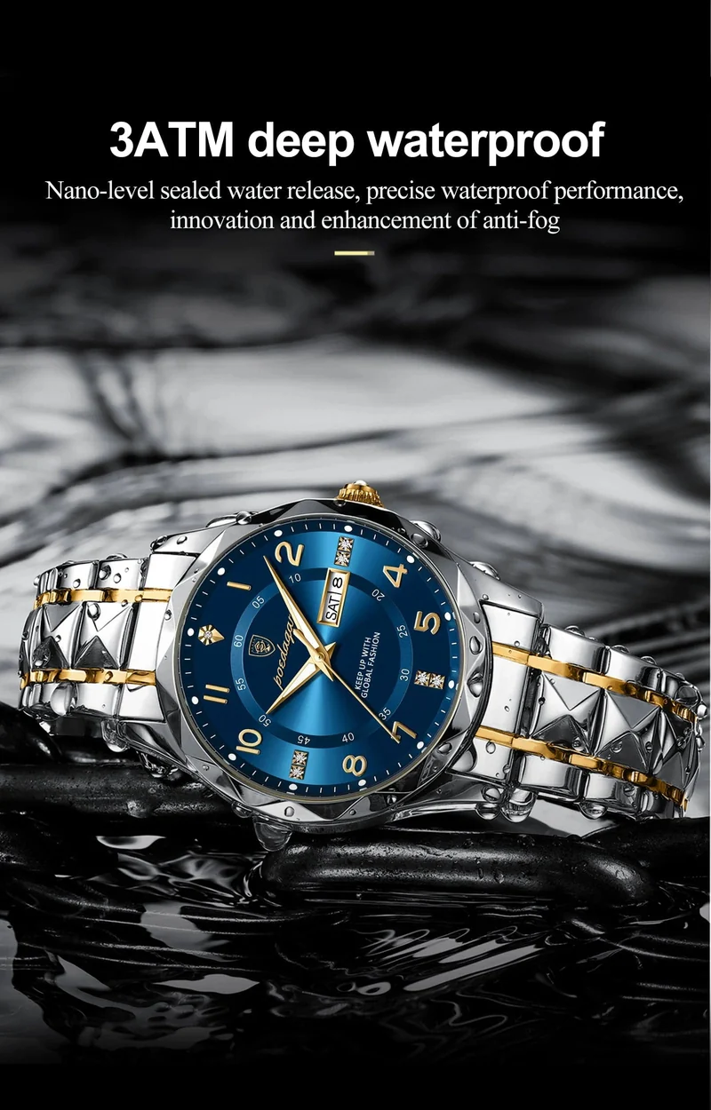POEDAGAR Luxus Herren Quarzuhr Wasserdicht Datum Woche Leuchtende Armbanduhr Edelstahl Herrenuhr Herrenuhr Sportuhr