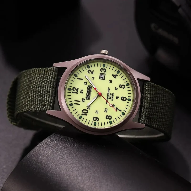 Mode Herren Uhren Leucht Zeiger Uhr Luxus Militär Sport Kalender Quarz Armbanduhr Männer Casual Nylon Uhr Reloj Hombre