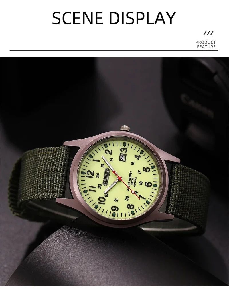 Mode Herren Uhren Leucht Zeiger Uhr Luxus Militär Sport Kalender Quarz Armbanduhr Männer Casual Nylon Uhr Reloj Hombre