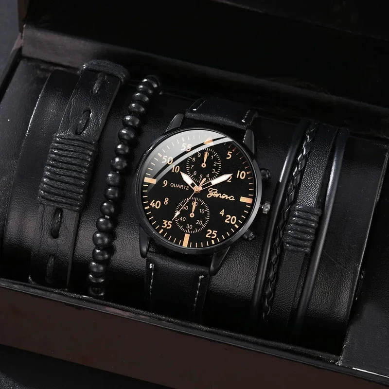 4/2/1-teiliges Herren-Sportuhren-Set, Herren-Business-Quarz-Armbanduhr, luxuriöses braunes Lederarmband, lässige Herrenuhr (ohne Box)