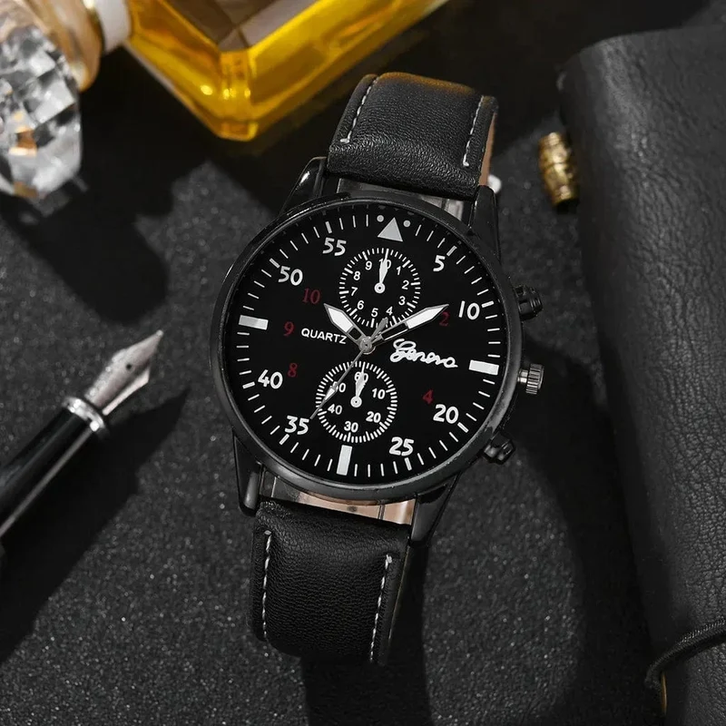 4/2/1-teiliges Herren-Sportuhren-Set, Herren-Business-Quarz-Armbanduhr, luxuriöses braunes Lederarmband, lässige Herrenuhr (ohne Box)