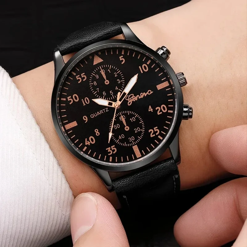 4/2/1-teiliges Herren-Sportuhren-Set, Herren-Business-Quarz-Armbanduhr, luxuriöses braunes Lederarmband, lässige Herrenuhr (ohne Box)