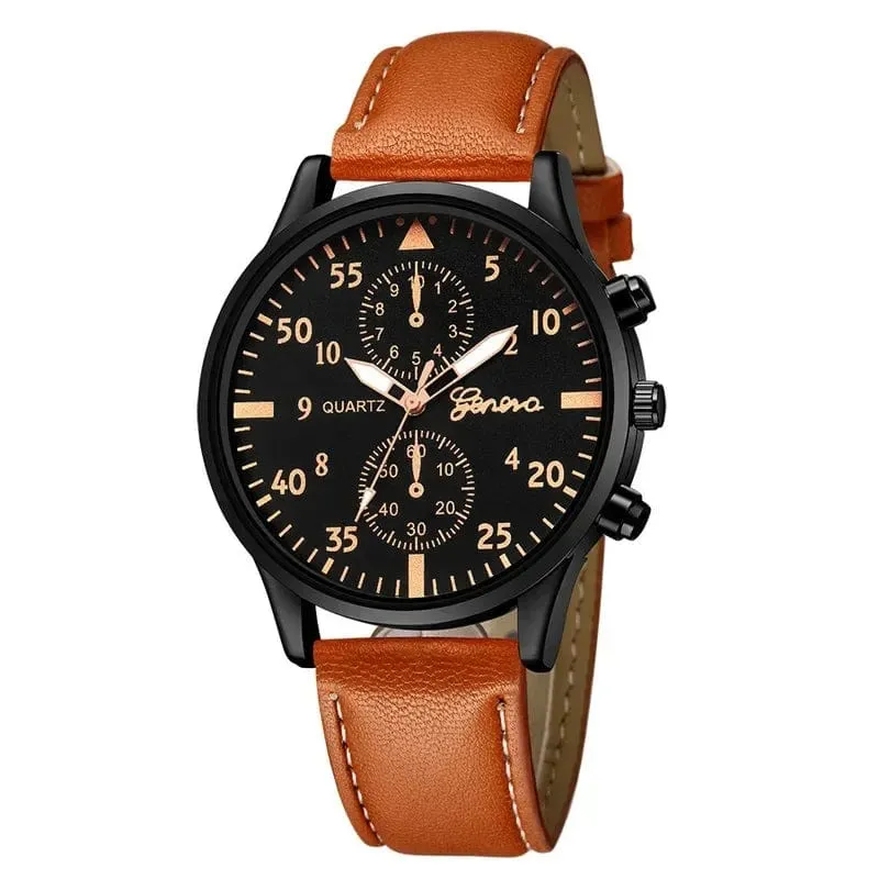 4/2/1-teiliges Herren-Sportuhren-Set, Herren-Business-Quarz-Armbanduhr, luxuriöses braunes Lederarmband, lässige Herrenuhr (ohne Box)
