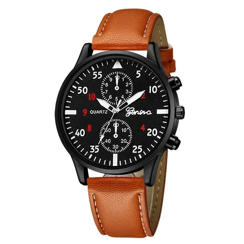 4/2/1-teiliges Herren-Sportuhren-Set, Herren-Business-Quarz-Armbanduhr, luxuriöses braunes Lederarmband, lässige Herrenuhr (ohne Box)