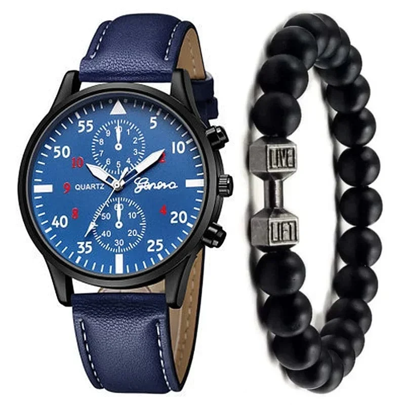 4/2/1-teiliges Herren-Sportuhren-Set, Herren-Business-Quarz-Armbanduhr, luxuriöses braunes Lederarmband, lässige Herrenuhr (ohne Box)