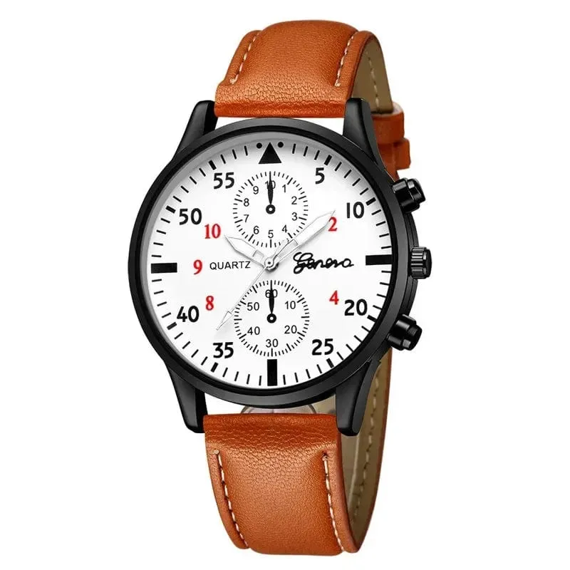 4/2/1-teiliges Herren-Sportuhren-Set, Herren-Business-Quarz-Armbanduhr, luxuriöses braunes Lederarmband, lässige Herrenuhr (ohne Box)