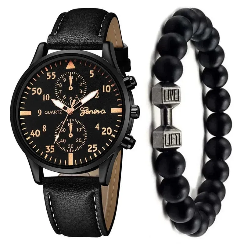4/2/1-teiliges Herren-Sportuhren-Set, Herren-Business-Quarz-Armbanduhr, luxuriöses braunes Lederarmband, lässige Herrenuhr (ohne Box)