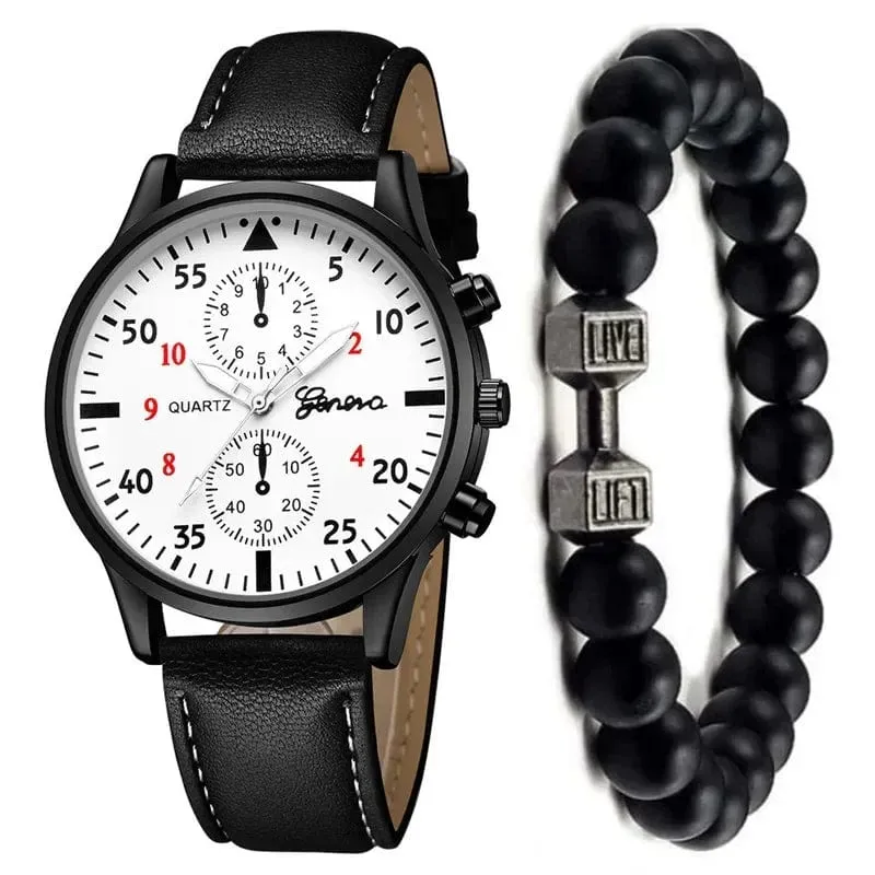 4/2/1-teiliges Herren-Sportuhren-Set, Herren-Business-Quarz-Armbanduhr, luxuriöses braunes Lederarmband, lässige Herrenuhr (ohne Box)