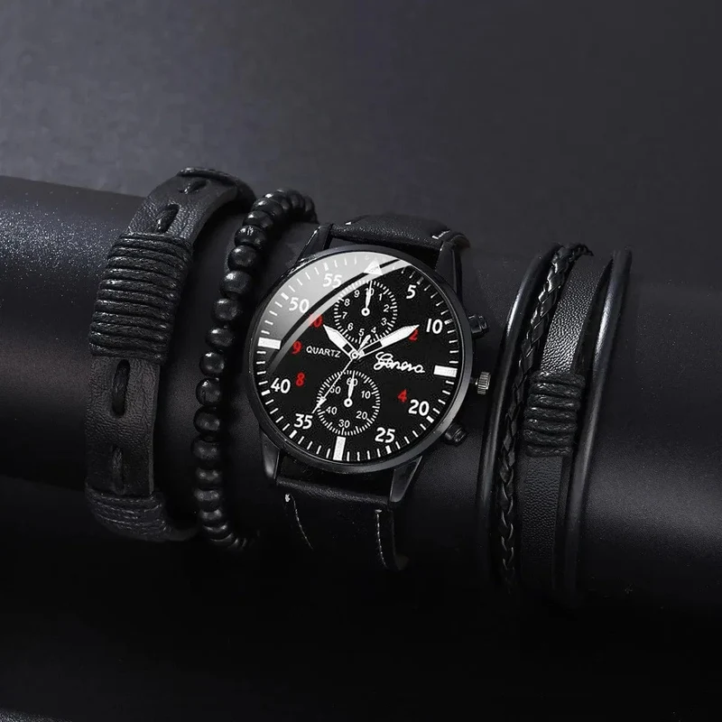 4/2/1-teiliges Herren-Sportuhren-Set, Herren-Business-Quarz-Armbanduhr, luxuriöses braunes Lederarmband, lässige Herrenuhr (ohne Box)
