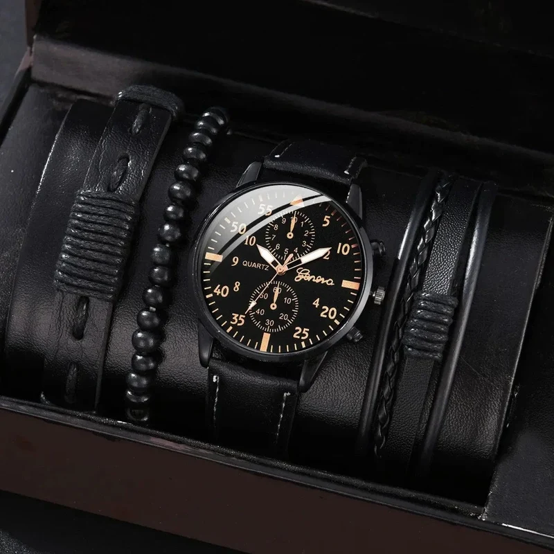 4/2/1-teiliges Herren-Sportuhren-Set, Herren-Business-Quarz-Armbanduhr, luxuriöses braunes Lederarmband, lässige Herrenuhr (ohne Box)