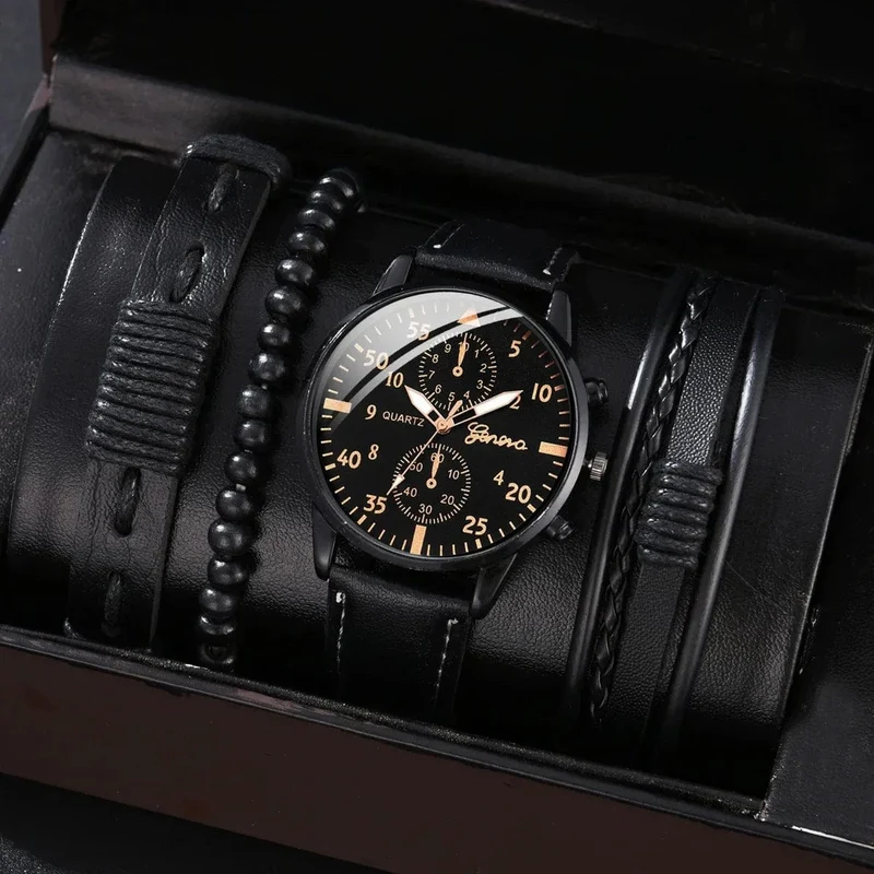 4/2/1-teiliges Herren-Sportuhren-Set, Herren-Business-Quarz-Armbanduhr, luxuriöses braunes Lederarmband, lässige Herrenuhr (ohne Box)