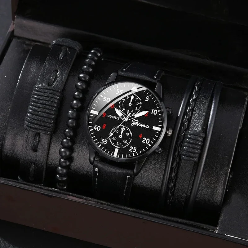 4/2/1-teiliges Herren-Sportuhren-Set, Herren-Business-Quarz-Armbanduhr, luxuriöses braunes Lederarmband, lässige Herrenuhr (ohne Box)