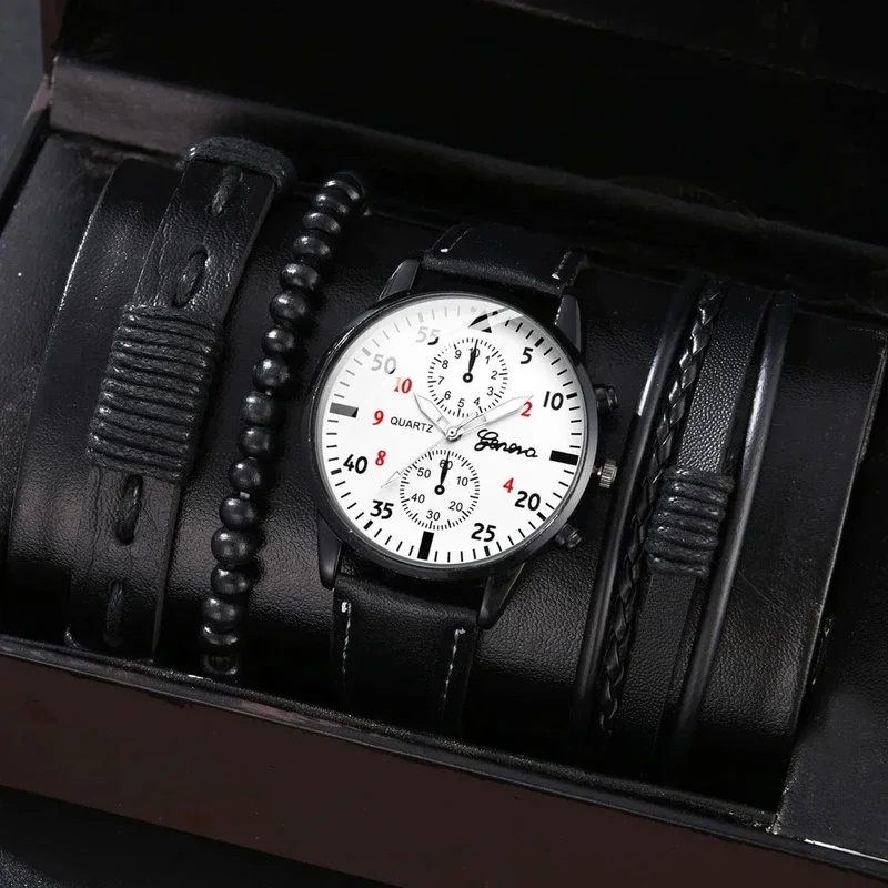 4/2/1-teiliges Herren-Sportuhren-Set, Herren-Business-Quarz-Armbanduhr, luxuriöses braunes Lederarmband, lässige Herrenuhr (ohne Box)