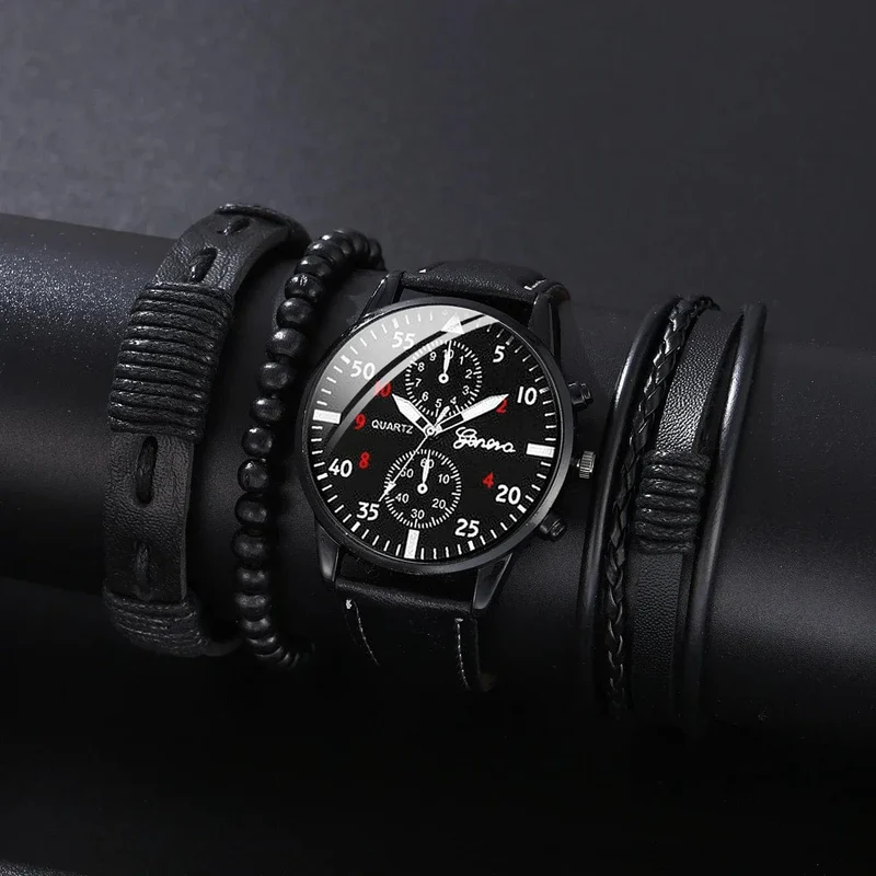 4/2/1-teiliges Herren-Sportuhren-Set, Herren-Business-Quarz-Armbanduhr, luxuriöses braunes Lederarmband, lässige Herrenuhr (ohne Box)